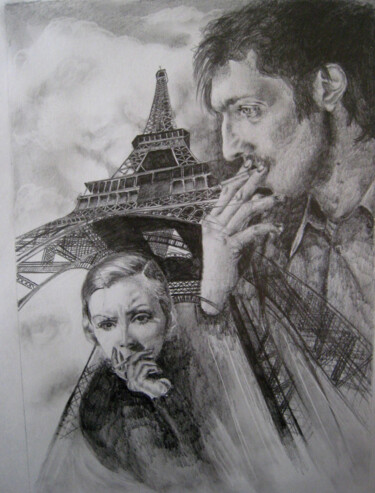 Drawing titled "Винсент и Грета. То…" by Evgenii Zibert, Original Artwork, Pencil Mounted on Cardboard