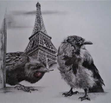 Рисунок под названием "В Париже и вороны у…" - Евгений Зиберт, Подлинное произведение искусства, Карандаш