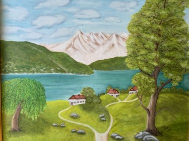 Painting titled "Grüner See" by Mara Cikulin, Original Artwork, Oil