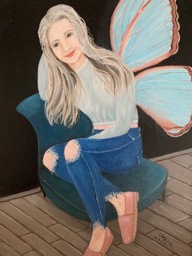 Malerei mit dem Titel "Mein Schmetterling" von Mara Cikulin, Original-Kunstwerk, Öl