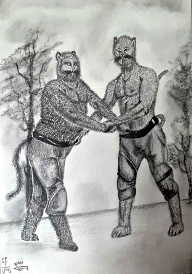 Drawing titled "Persian cats" by Zieh Mazinani, Original Artwork, Pencil