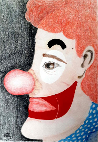 Painting titled "clown" by Zieh Mazinani, Original Artwork, Cardboard