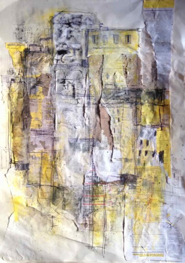 Painting titled "immeubles préhistor…" by Ziehga, Original Artwork, Acrylic