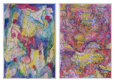 Schilderij getiteld "Diptych - HEOL11953…" door Ziemowit Fincek, Origineel Kunstwerk, Aquarel