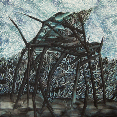 Картина под названием "Old hut." - Ziemowit Fincek, Подлинное произведение искусства, Масло