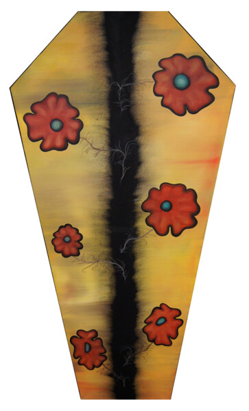 Malerei mit dem Titel "A casket with flowe…" von Ziemowit Fincek, Original-Kunstwerk, Öl