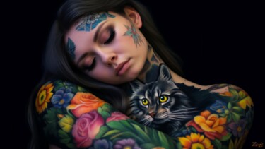 Digital Arts με τίτλο "Cat Girl   -Unikat-" από Ziggy M. Brooks, Αυθεντικά έργα τέχνης, Ψηφιακή εκτύπωση Τοποθετήθηκε στο Pl…