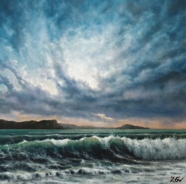 Painting titled "''Cloudy sunset''." by Zigmars ''Sigmar'' Grundmanis, Original Artwork, Oil