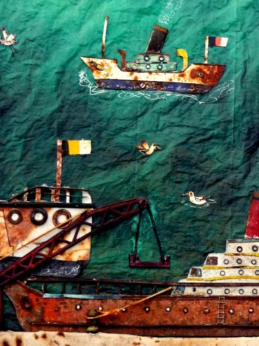 Peinture intitulée "le port vu du quai…" par Dominique Gratini, Œuvre d'art originale