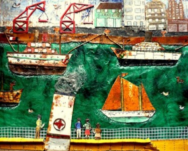 Painting titled "l,adieu au port" by Dominique Gratini, Original Artwork