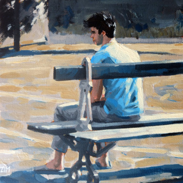 Peinture intitulée "Jeune homme assis" par Zim, Œuvre d'art originale, Acrylique