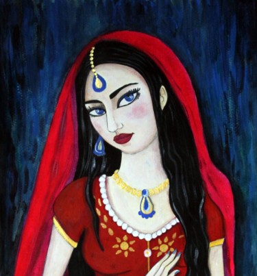 Pintura titulada "la femme indienne" por Zénaïde Cherif, Obra de arte original, Acrílico