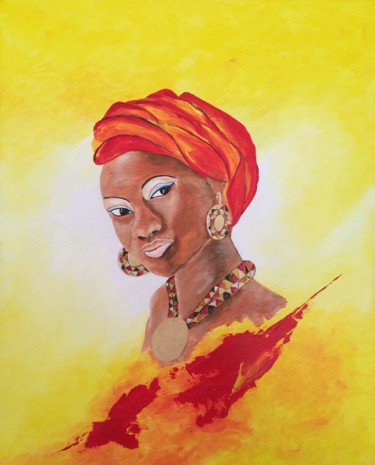 Pintura titulada "Portrait femme afri…" por Zinga, Obra de arte original, Acrílico