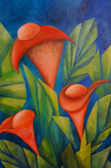 Painting titled "Floresta encantada" by Zinih, Original Artwork, Acrylic