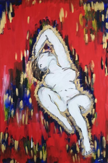 Painting titled "A Woman in Red" by Zip Studio, Original Artwork, Acrylic