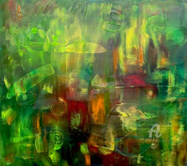Malerei mit dem Titel "Green Buddha" von Zip Studio, Original-Kunstwerk, Acryl