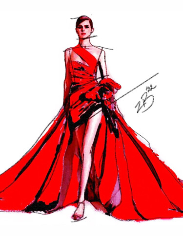 Disegno intitolato "Fashion Illustratio…" da Zita Barbara Sanders, Opera d'arte originale, Gouache