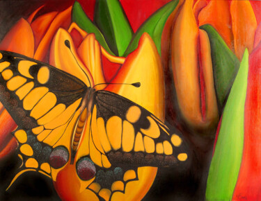 Картина под названием "Butterfly in the Tu…" - Zita Barbara Sanders, Подлинное произведение искусства, Масло