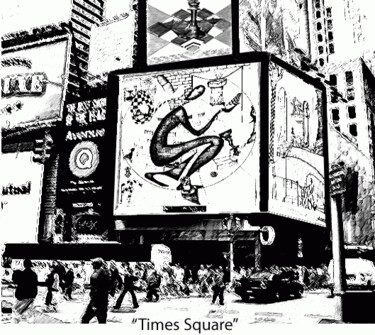 Drawing titled "Times Square" by Zita Barbara Sanders, Original Artwork