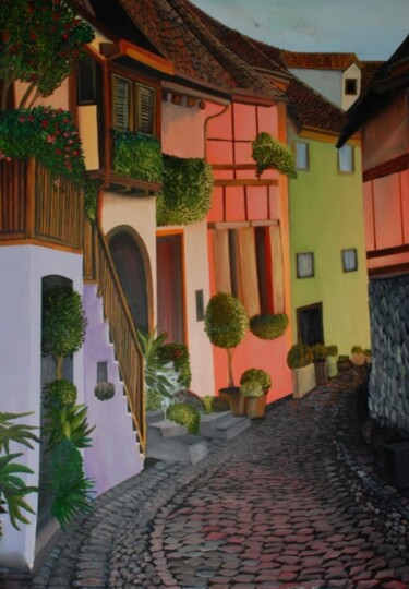 「Colorful Houses」というタイトルの絵画 Zita Barbara Sandersによって, オリジナルのアートワーク
