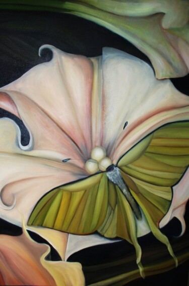 Painting titled "Moon Flower and Moo…" by Zita Barbara Sanders, Original Artwork