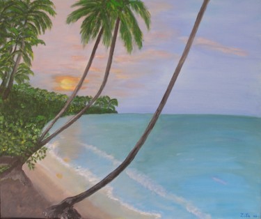 Pintura intitulada "Praia Africana" por Zita Dantas, Obras de arte originais