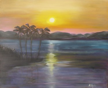 Pintura intitulada "Pôr do Sol Africano" por Zita Dantas, Obras de arte originais