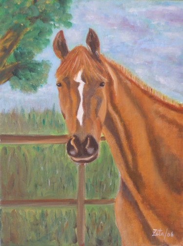 Pintura intitulada "Cavalo na Quinta" por Zita Dantas, Obras de arte originais