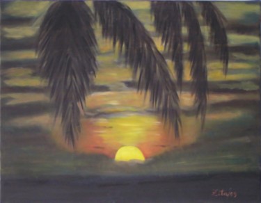 Pintura intitulada "Pôr do Sol Entre Pa…" por Zita Dantas, Obras de arte originais