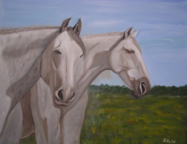 Pintura intitulada "Cavalos no Prado" por Zita Dantas, Obras de arte originais