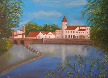 Pintura intitulada "Tomar - Rio Nabão" por Zita Dantas, Obras de arte originais