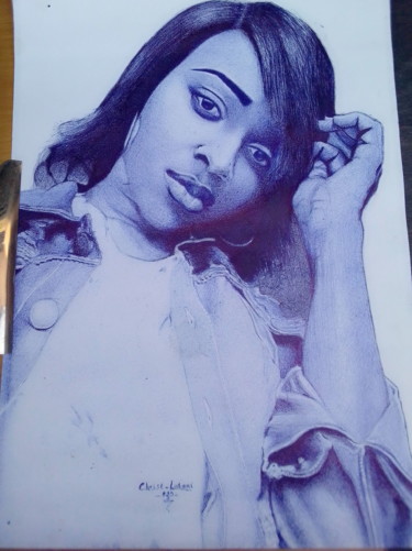 Drawing titled "Portrait mum Bita" by Ziteto Lbk, Original Artwork, Ballpoint pen