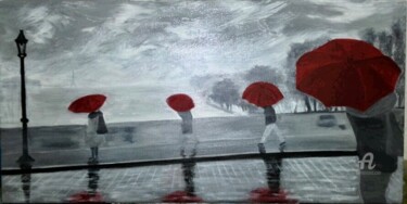 Malerei mit dem Titel "Paris sous la pluie" von Ziva Maddie Haentzler Krummenacher, Original-Kunstwerk, Acryl Auf Keilrahmen…