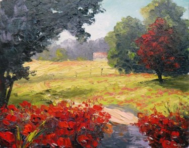 Painting titled "FIELD OF POPPIES 5" by Zoja, Original Artwork, Oil