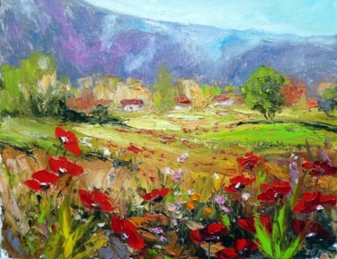 Painting titled "FILED OF POPPIES 8" by Zoja, Original Artwork, Oil