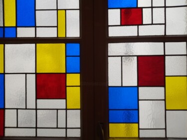 Malerei mit dem Titel "Hommage à Mondrian" von Ziya Aydin, Original-Kunstwerk, Glas