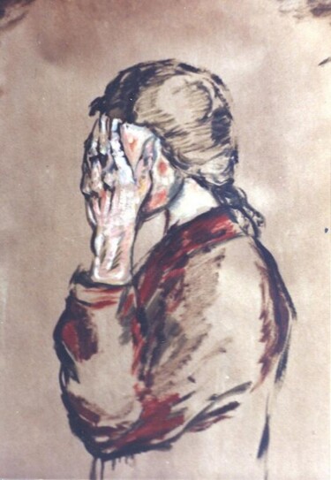 Painting titled "La femme qui pleure" by Ziya Aydin, Original Artwork, Oil