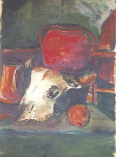 Peinture intitulée "crâne de buffle et…" par Ziya Aydin, Œuvre d'art originale