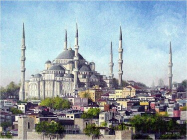 Painting titled "Blue Mosque" by Ziya Eris, Original Artwork