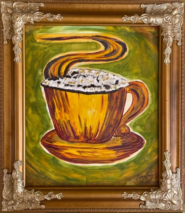 Painting titled "Latte" by Zizane Yong, Original Artwork, Acrylic Mounted on Wood Stretcher frame