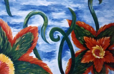 Peinture intitulée "fleurs de l'audela" par Karima Zidani, Œuvre d'art originale