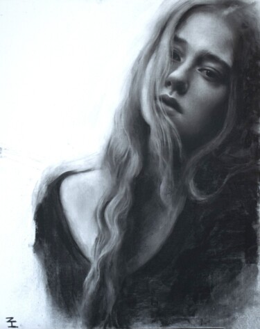 Drawing titled "Ophelia" by Zlatina Ivanova, Original Artwork, Charcoal