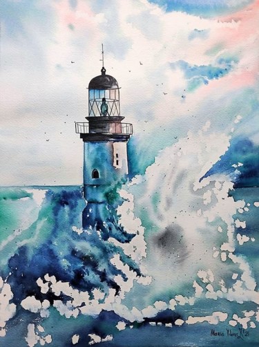Картина под названием "Lighthouse" - Maria Yılmaz, Подлинное произведение искусства, Акварель