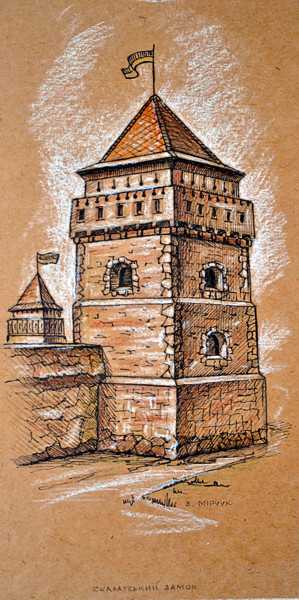 Рисунок под названием "Scalat castle" - Zenovii Mirchuk, Подлинное произведение искусства, Чернила