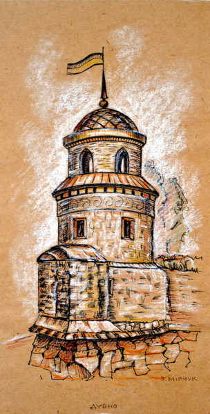 Рисунок под названием "Dubno castle" - Zenovii Mirchuk, Подлинное произведение искусства, Чернила