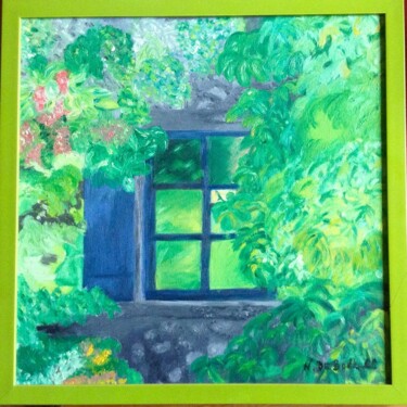 Painting titled "Côté Jardin" by Zoé Valy, Original Artwork, Oil Mounted on Wood Stretcher frame