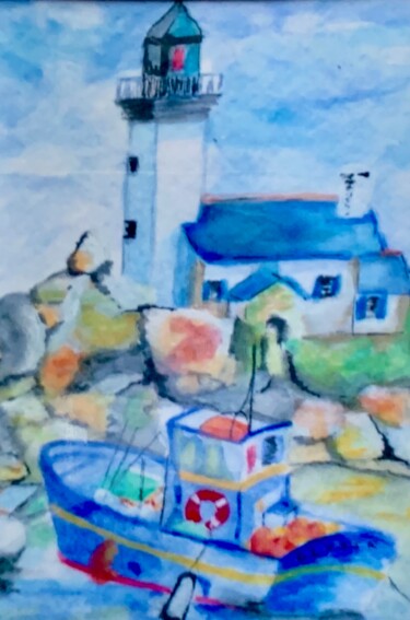 Painting titled "Phare de Pontusval" by Zoé Valy, Original Artwork, Watercolor