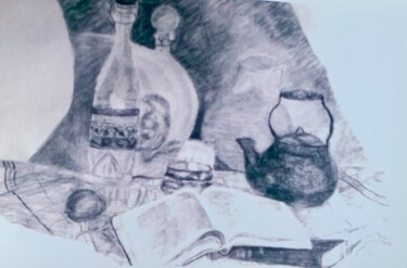 Drawing titled "Le Livre" by Zoé Valy, Original Artwork, Charcoal Mounted on Cardboard