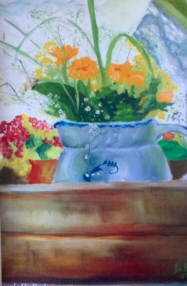 Painting titled "Bouquet Champetre" by Zoé Valy, Original Artwork, Oil Mounted on Wood Stretcher frame