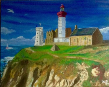 Painting titled "Phare de Saint Math…" by Zoé Valy, Original Artwork, Oil Mounted on Wood Stretcher frame